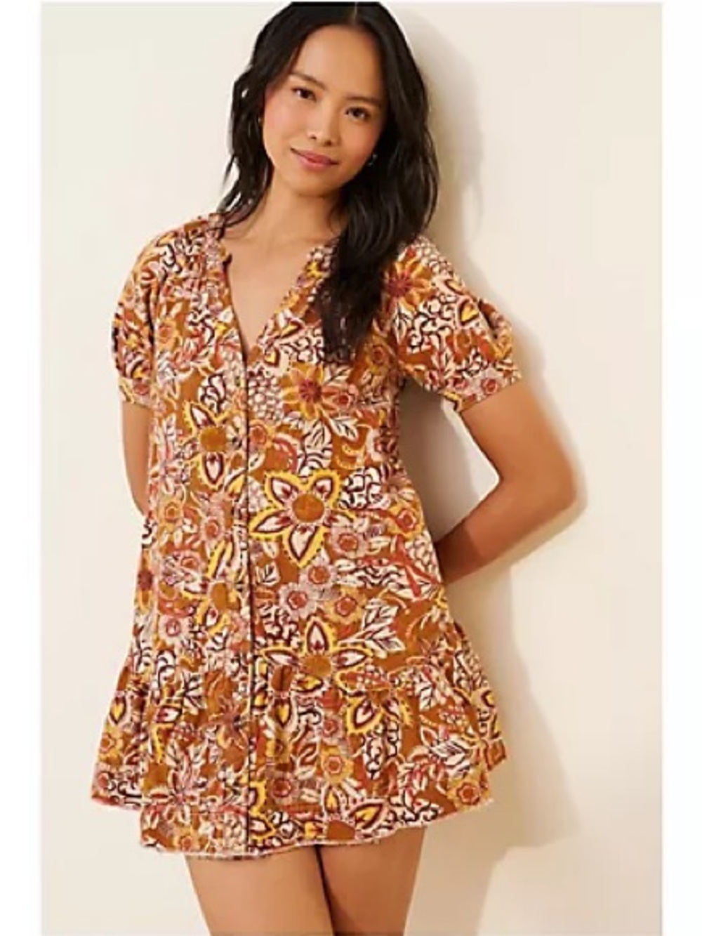 Anthropologie Pilcro Puff Sleeve Floral Tapestry Dress